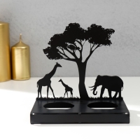Подсвечник металл на 2 свечи "Жирафы Африки" чёрный 15,2х15х6,8 см
