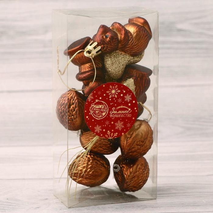 Набор украшений пластик 8 шт "Белочки и орешки" коричневый