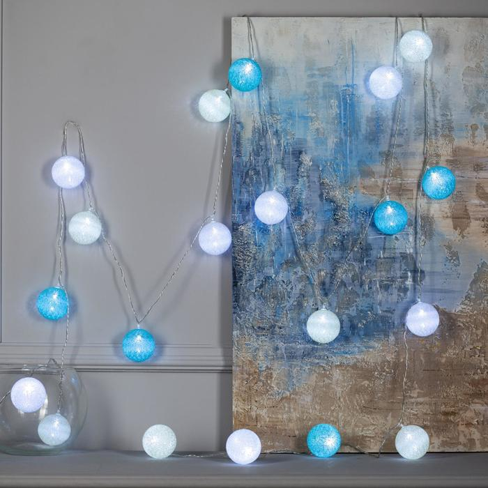 Гирлянда &laquo;Нить&raquo; 5 м с насадками &laquo;Клубки пастельные&raquo;, IP20, прозрачная нить, 20 LED, свечение белое, 220 В