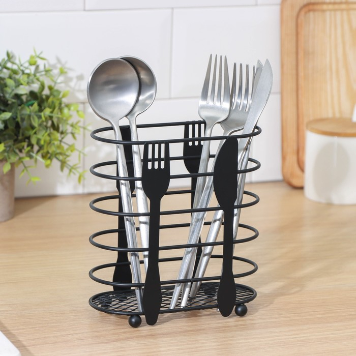 Сушилка для столовых приборов Доляна, 16&times;16,4&times;7,5 см, цвет чёрный