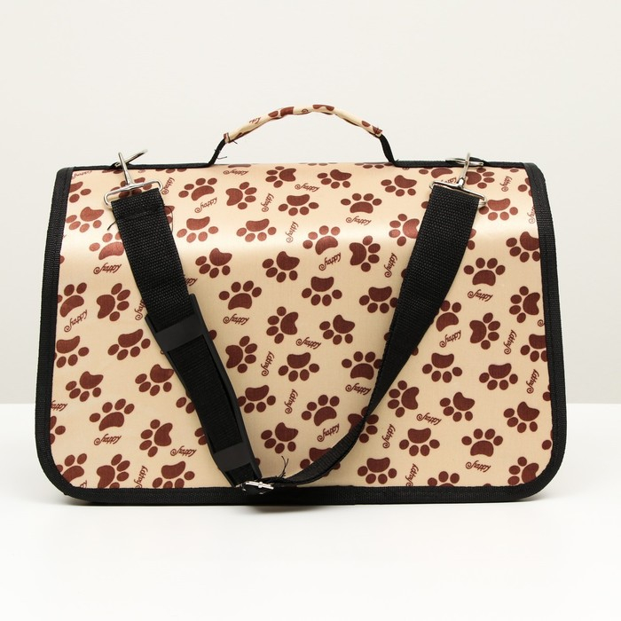 Сумка - переноска для животных Сумка - переноска для животных "Лапки Happy", бежевая, размер L, 53 х 21 х 29 см