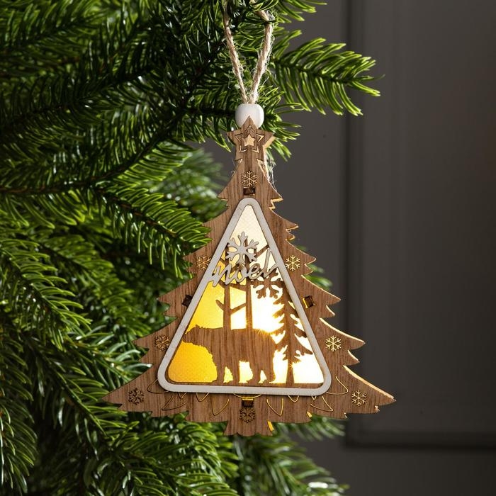 Ёлочная игрушка &laquo;Ёлочка с медведем&raquo;, от батареек, свечение тёплое белое