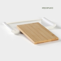 Блюдо для подачи фарфоровое с вставкой из бамбука BellaTenero, 25,5&times;14,5&times;2,3 см