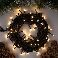 Гирлянда &laquo;Нить&raquo; 10 м, IP44, УМС, тёмная нить, 100 LED, свечение тёплое белое, 220 В