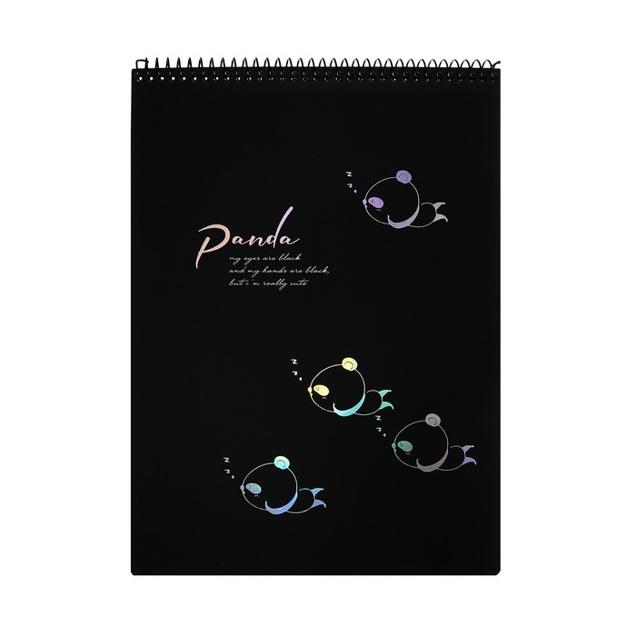 Скетчбук А4, 30 черных листов на гребне, Скетчбук А4, 30 черных листов на гребне, "Панда", твердая подложка, плотность 110 гр., МИКС