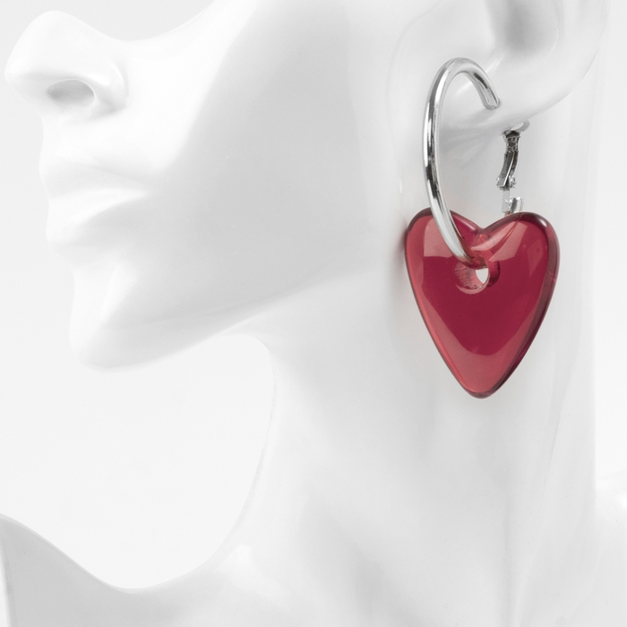 Серьги-кольца &laquo;Сердца&raquo; розовый в серебре