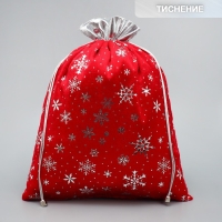 Мешочек подарочный плюш &laquo;Снег и солнце&raquo;, снежинки, тиснение, 30 х 40 см +/- 1.5 см, Новый год