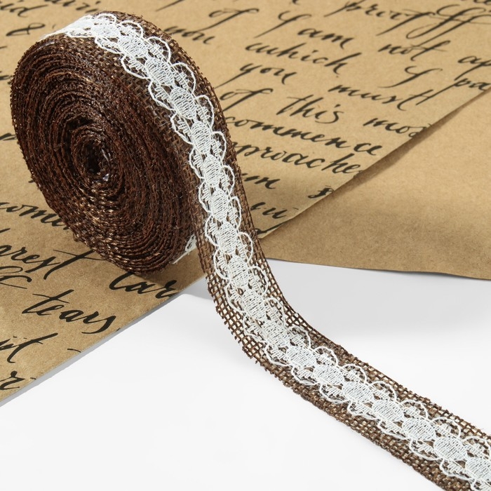 Лента из джута «Кружево», 20 мм, 4,5 ± 0,5 м, цвет коричневый Лента из джута «Кружево», 20 мм, 4,5 ± 0,5 м, цвет коричневый