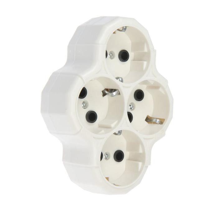 Разветвитель, 4 розетки, 16А, с з/к, белый