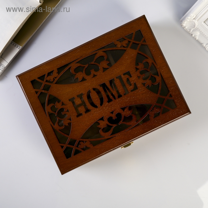 Шкатулка дерево для украшений "Home" коричневая 7х17х21 см