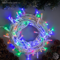Гирлянда &laquo;Нить&raquo; 10 м, IP65, УМС, белая нить, 100 LED, свечение мульти, 220 В