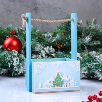 Кашпо деревянное, 15×12×8.5(25) см "Пауль и Любовь. Новогоднее, Снежинки, ёлочки", с принтом Кашпо деревянное, 15×12×8.5(25) см "Пауль и Любовь. Новогоднее, Снежинки, ёлочки", с принтом