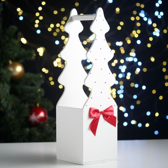 Ящик подарочный Ящик подарочный "Ёлка" (12*12*42) Дерево, МДФ 6 мм, окрашен., оформл., Белый-красный