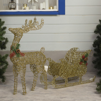 Светодиодная фигура «Олень с санями золотистый», олень: 50 × 85 × 18 см, сани: 70 × 43 × 22 см, металл, 220 В, свечение тёплое белое Светодиодная фигура «Олень с санями золотистый», олень: 50 × 85 × 18 см, сани: 70 × 43 × 22 см, металл, 220 В, свечение тёплое белое