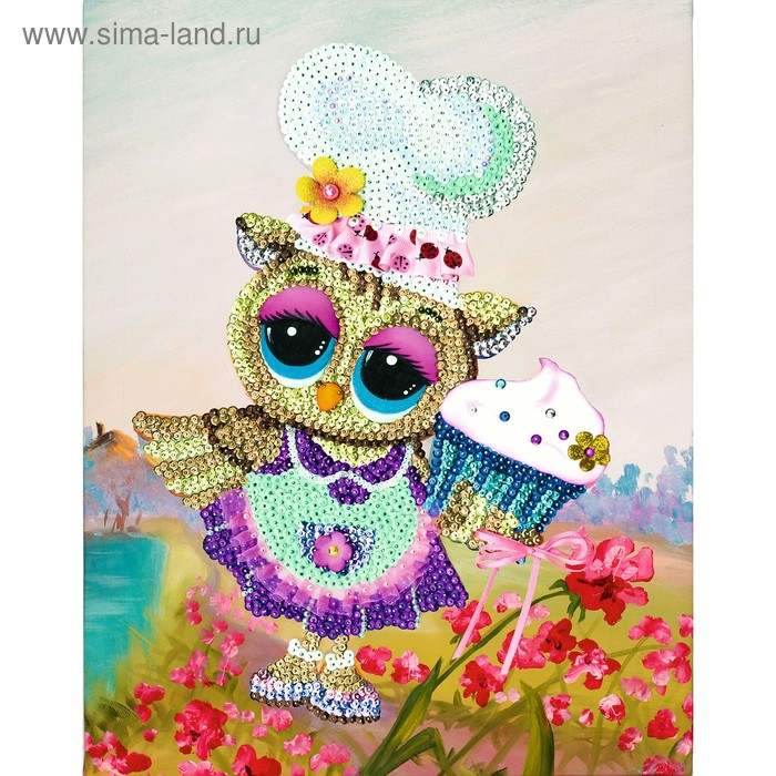 Мозаика из пайеток на холсте &laquo;Поваренок совушка&raquo;