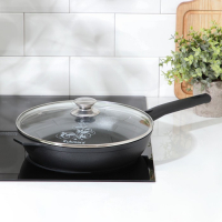 Сковорода &laquo;Традиция&raquo;, d=26 см, стеклянная крышка, съёмная ручка, антипригарное покрытие, цвет чёрный