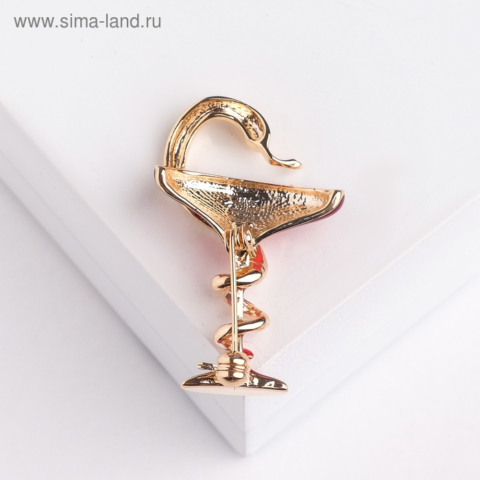 Брошь &laquo;Змея в геральдике&raquo; знак медицины, цвет красный в золоте