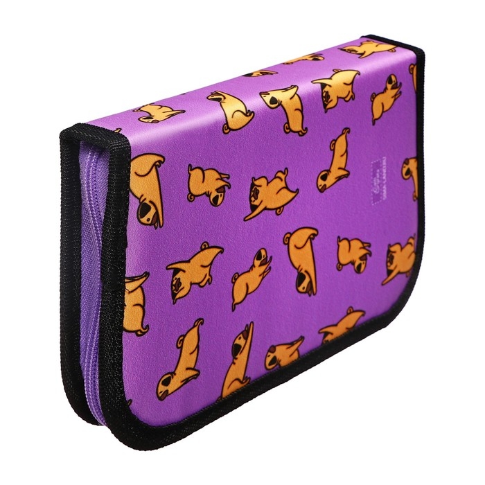 Пенал 1 секция, 130 х 210 х 40 мм, 2 откидные планки, тканевый, Calligrata TOP, Content "Бульдожки"