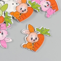 Пуговицы дерево для творчества 2 прокола "Зайчик с морковкой" набор 15 шт 3,3х3,7 см