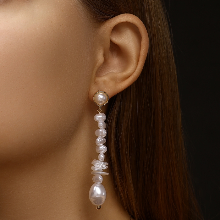 Серьги с жемчугом &laquo;Бусина&raquo; вершина, цвет золото