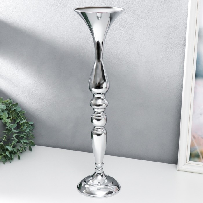 Подсвечник металл на 1 свечу "Изящный" серебристый 50х13х13 см