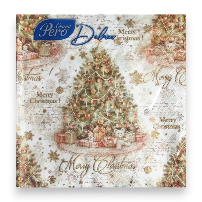 Новогодние салфетки бумажные Pero Deluxe «Винтажная ель», 3 слоя, 33х33, 20 шт. Новогодние салфетки бумажные Pero Deluxe «Винтажная ель», 3 слоя, 33х33, 20 шт.