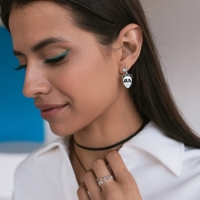 Серьги эмаль &laquo;Панды&raquo; с сердцами, цвет чёрно-белый в серебре