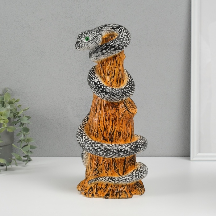 Новогодняя копилка Новогодняя копилка "Змея на пеньке" 33 х 14 х 15 см, черно-белый