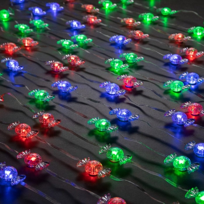 Умная гирлянда &laquo;Нить&raquo; 10 м с насадками &laquo;Конфетки&raquo;, IP20, прозрачная нить, 66 LED, свечение RGB, USB