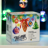 Гирлянда &laquo;Бахрома&raquo; 2.4 &times; 0.7 м с насадками &laquo;Шарики&raquo;, IP20, прозрачная нить, 108 LED, свечение мульти, 8 режимов, 220 В