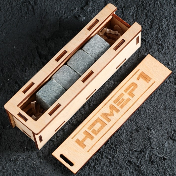 Камни для виски в деревянной шкатулке с крышкой &laquo;Номер №1&raquo;, 4 шт