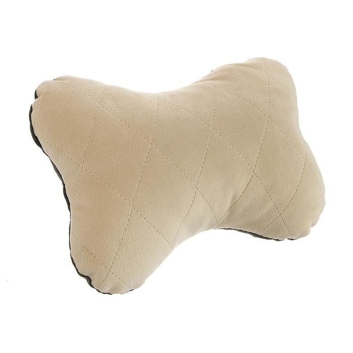 Подушка автомобильная косточка, на подголовник, велюр, бежевый, ромб, 16 х 24 см