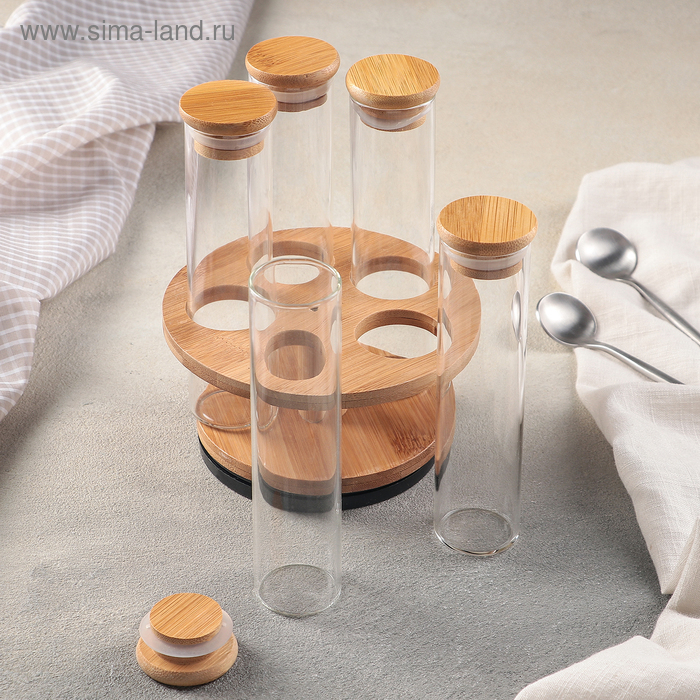 Набор для специй из стекла на подставке &laquo;Эко&raquo;, 100 мл, 4&times;14 см, 5 шт