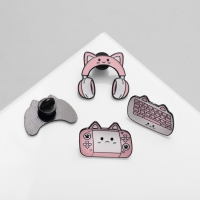 Набор значков (4 шт.) &laquo;Кото-гаджеты&raquo;, цвет бело-розовый в чёрном металле