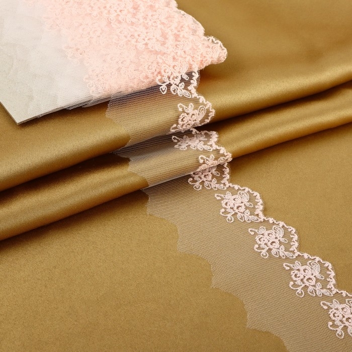 Кружево на сетке, 65 мм × 9 ± 0,5 м, цвет розовый Кружево на сетке, 65 мм × 9 ± 0,5 м, цвет розовый