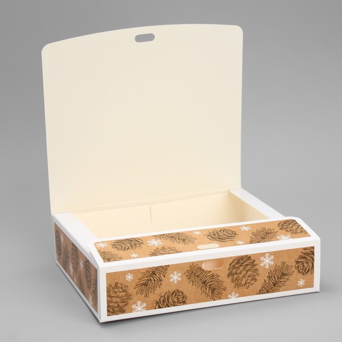 Коробка подарочная новогодняя складная &laquo;С Новым годом&raquo;, крафт, 20 х 18 х 5 см, БЕЗ ЛЕНТЫ, Новый год