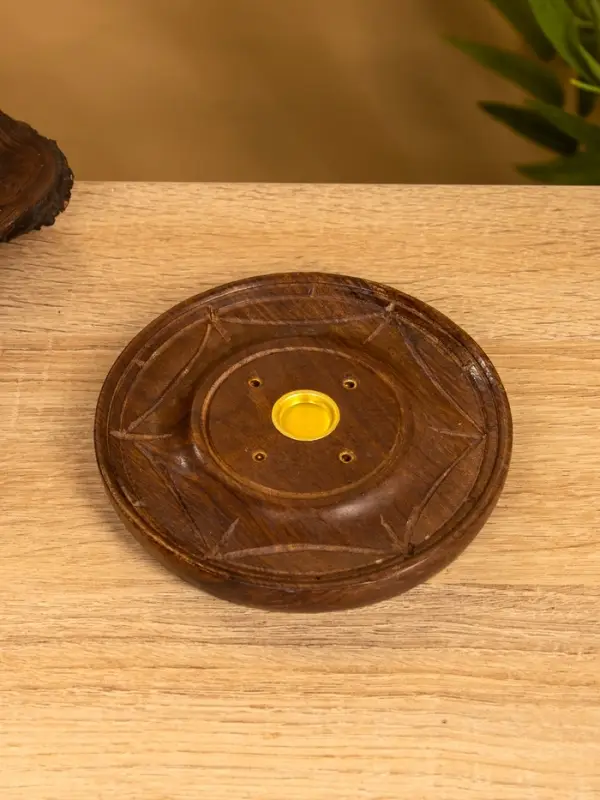 Подставка под благовония круглая, 12.5&times;12.5&times;1.5 см, дерево шишам