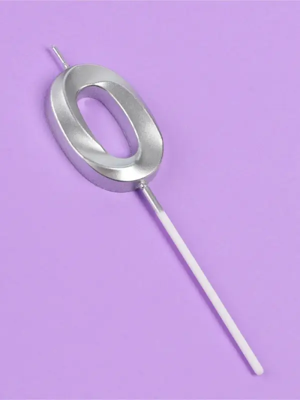 Свеча в торт на шпажке &laquo;Грань&raquo;, цифра 0, серебро, 5 см