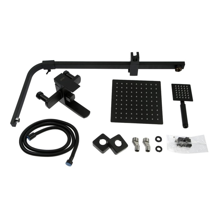 Душевая система ZEIN Z1006, смеситель, тропическая и ручная лейка, стойка, черный Душевая система ZEIN Z1006, смеситель, тропическая и ручная лейка, стойка, черный