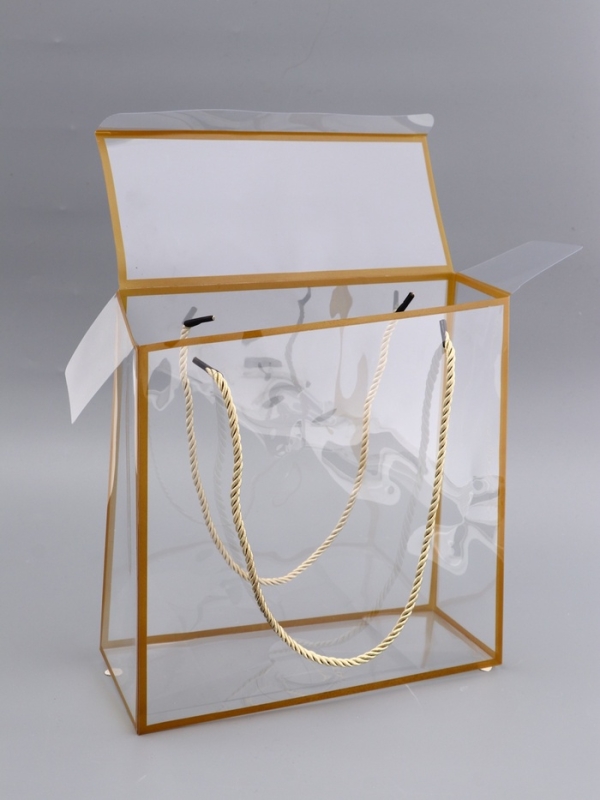 Коробка из PET с ручками, золотая, 25 х 25 х 10 см