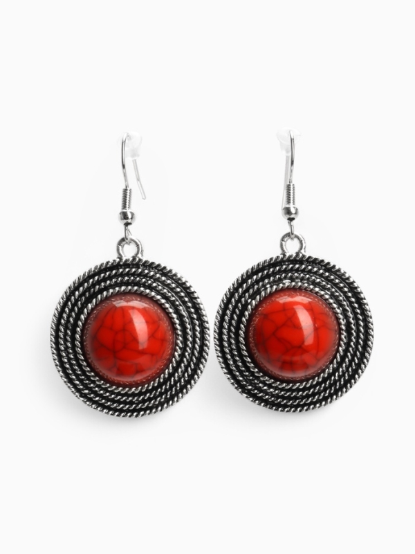 Серьги &laquo;Круг&raquo; винтаж, красные в чернённом серебре