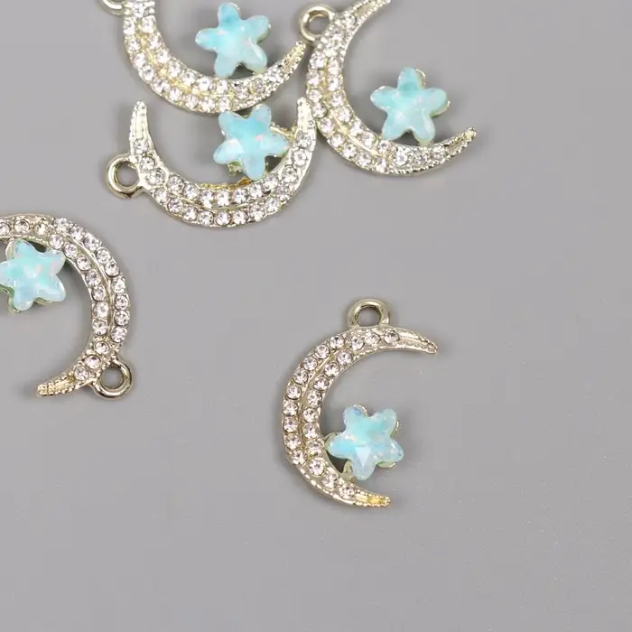 Декор для творчества металл, стразы "Месяц с звездой" золото 2,3х1,4х0,5 см