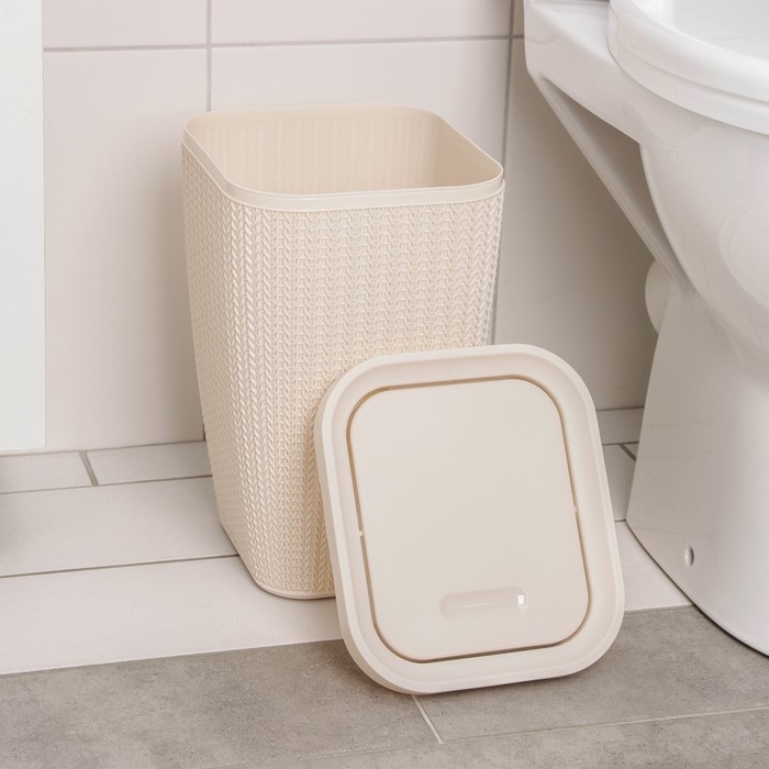 Контейнер для мусора &laquo;Вязаное плетение&raquo;, 10 л, цвет бежевый
