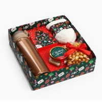 Подарочный набор &laquo;Веселья в новом году&raquo;: чай со вкусом лесных ягод 50 г., крем-мед хлопковый 120 г., арахис в шоколадной глазури, 100 г., носки р-р: 36&ndash;39, термос 500 мл.