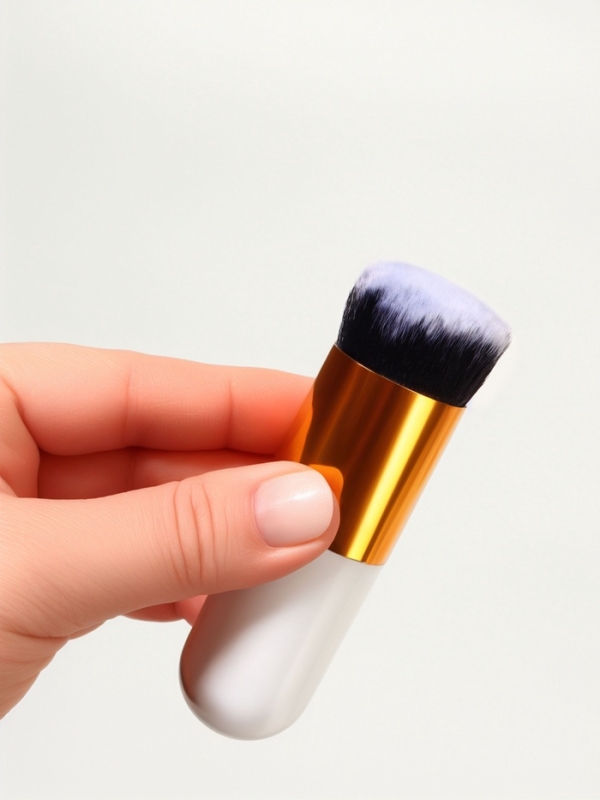 Кисть д/макияжа МИНИ 10*3,5см нейлон/пластик белый/золотой пакет QF