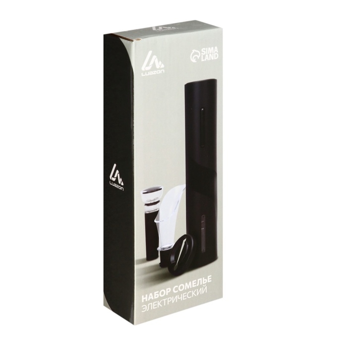 Набор сомелье электрический Luazon LSH-04, пробка, аэратор, штопор, от батареек 4хАА, пластик