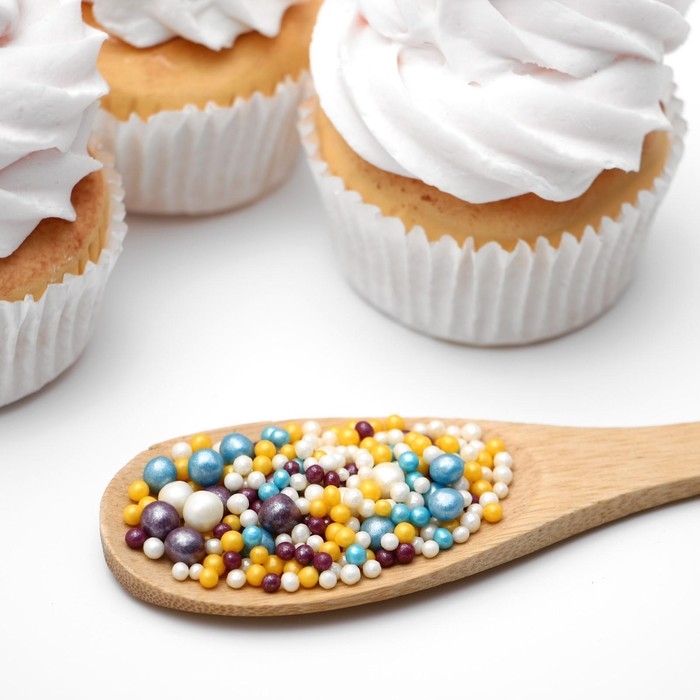 Кондитерская посыпка "Жемуг": серебрянная, золотая, сиреневая, голубая, 50 г