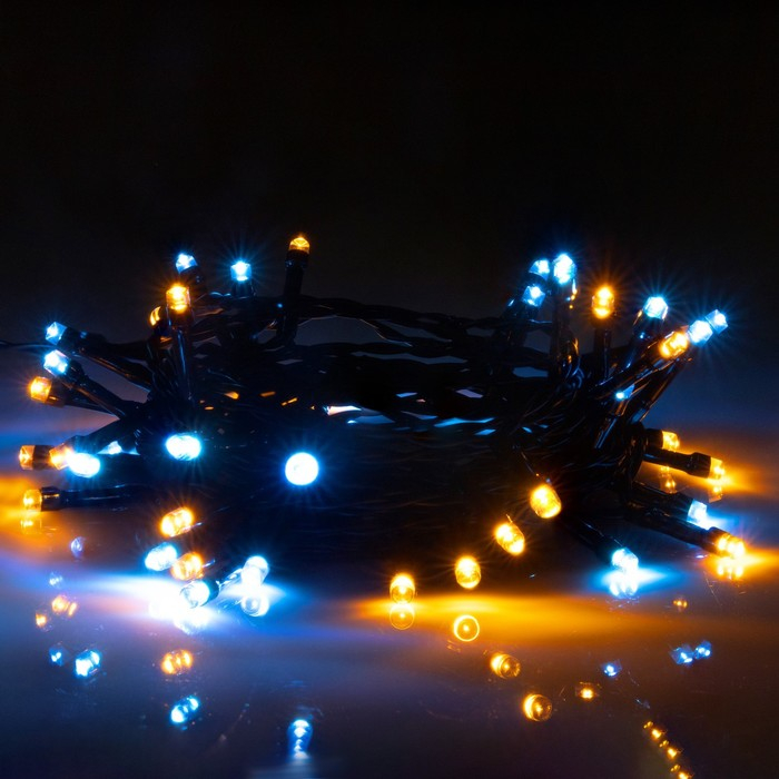 Гирлянда «Нить» 5 м, IP44, тёмная нить, 50 LED, свечение жёлтое/аквамарин, 2 режима, солнечная батарея Гирлянда «Нить» 5 м, IP44, тёмная нить, 50 LED, свечение жёлтое/аквамарин, 2 режима, солнечная батарея