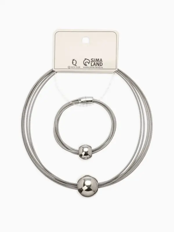 Набор 2 пред-та: колье, браслет "Бусина на нитях", цвет серебро