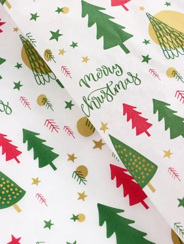 Бумага упаковочная тишью "Зимний лес", белая, 50 х 66 см